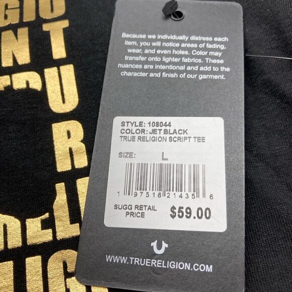 NWT True Religion Jet Black Logo Graphic Script Tee Size L - Picture 6 of 6